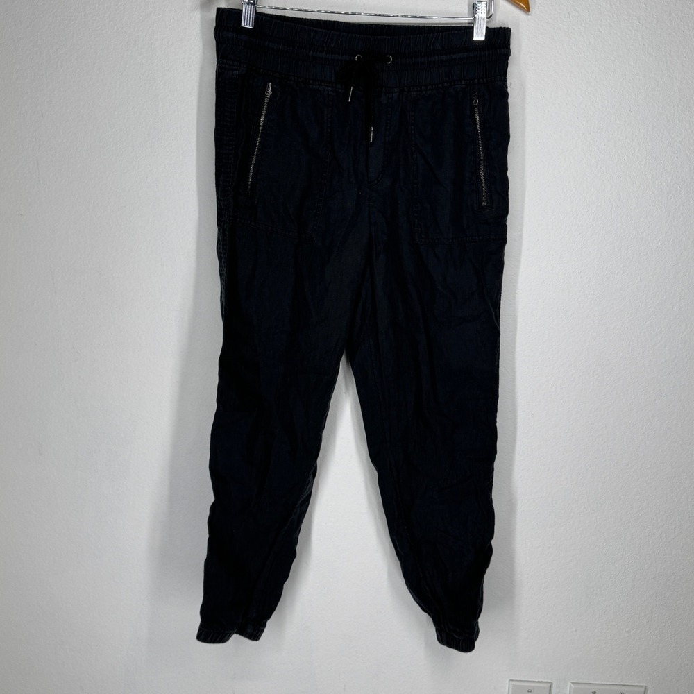 Athleta Cabo Linen Jogger Black Pants Size 10 Athleisure Coastal Travel Beach